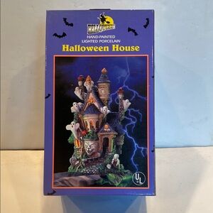 NWT & Vintage 1990s Hand Painted Lighted Porcelain Halloween House
